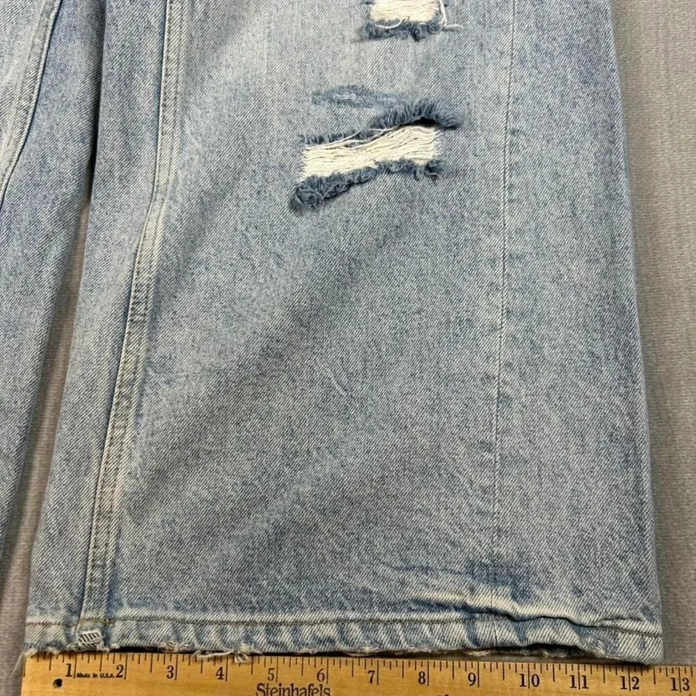 Primark Denim Co Light Wash Distressed Wide Leg Jeans Blue Ripped High Rise Sz 4